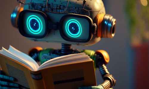 Liten robot läser bok