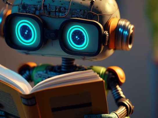 Liten robot läser bok
