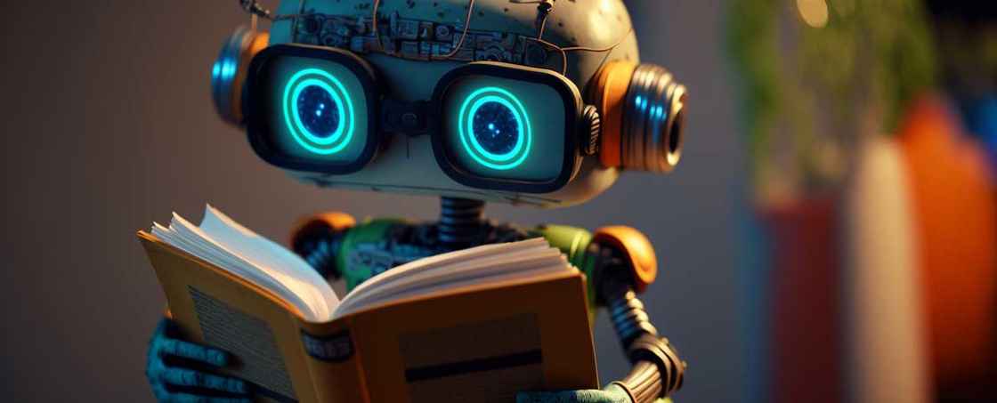Liten robot läser bok