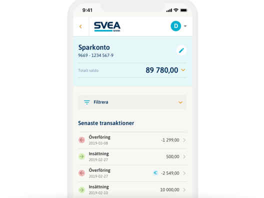 Mobiltelefon som visar ett Sparkonto i inloggat läge