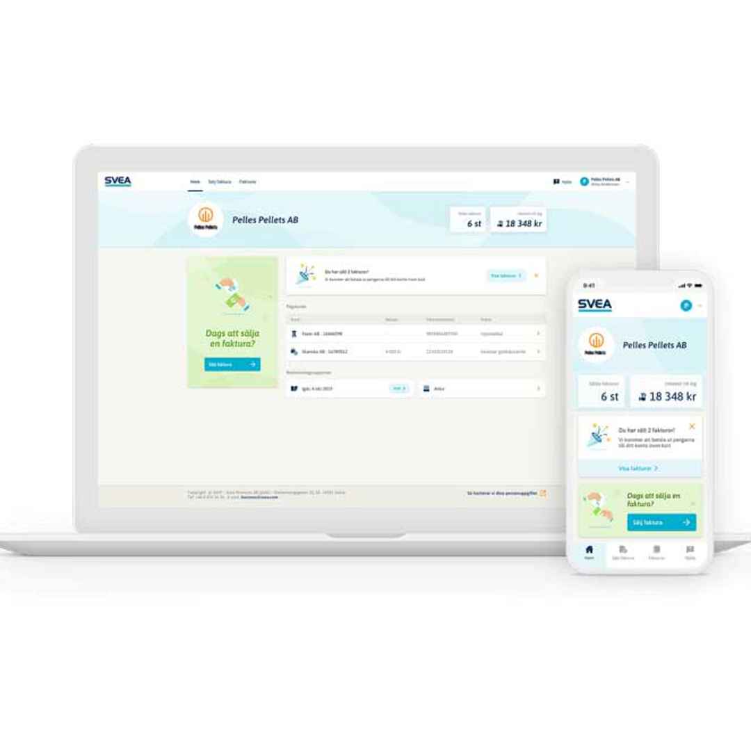 Laptop och mobil som visar gränssnitt för Fakturaköp