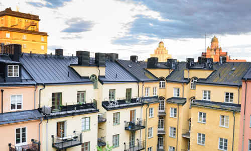 Stadsvy över husfasader